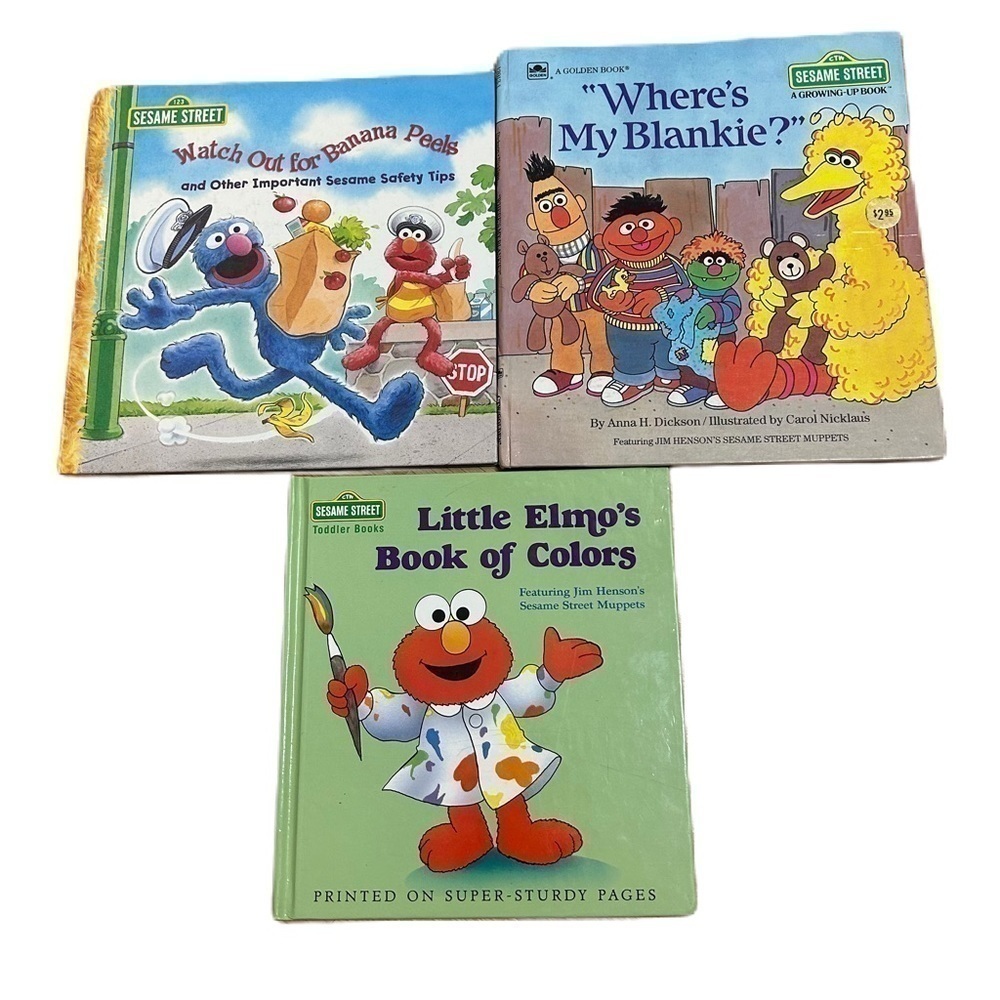 Vintage Sesame Street Book Bundle Lot Kids Where’s My Blankie Elmo Colors Banana